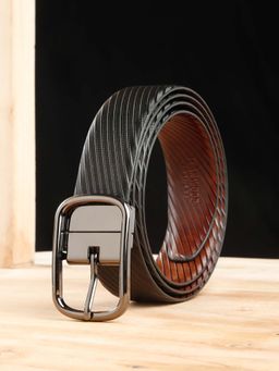 Teakwood - Men Diagonal Texture Black & Brown Reversible Belt