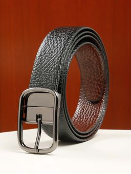 Teakwood - Men Texture Finish Black & Brown Leather Reversible Belt