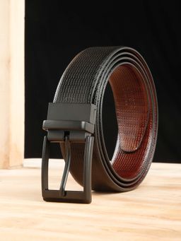 Teakwood - Men Texture Black & Brown Leather Reversible Belt