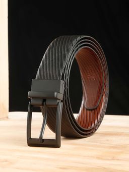 Teakwood - Men Diagonal Texture Black & Brown Reversible Belt