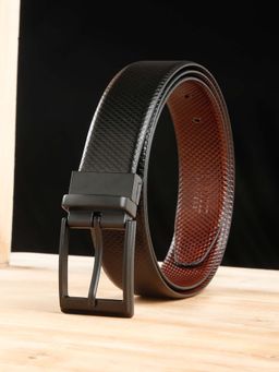 Teakwood - Men Texture Black & Brown Leather Reversible Belt