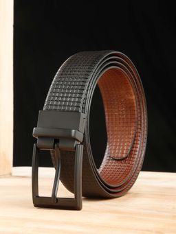Teakwood - Men Classic Texture Finish Black & Brown Leather Reversible Belt