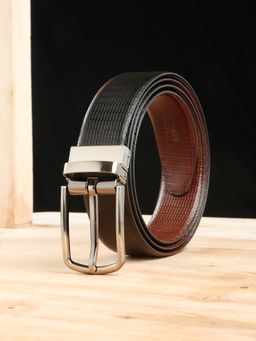 Teakwood - Men Texture Black & Brown Leather Reversible Belt