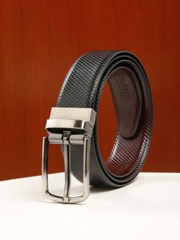 Teakwood - Men Texture Black & Brown Leather Reversible Belt