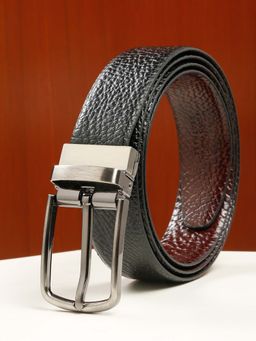 Teakwood - Men Texture Finish Black & Brown Leather Reversible Belt