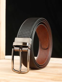 Teakwood - Men Classic Texture Finish Black & Brown Leather Reversible Belt