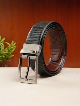 Teakwood - Men Texture Black & Brown Leather Reversible Belt