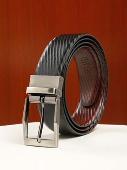 Teakwood - Men Diagonal Texture Black & Brown Reversible Belt