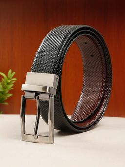 Teakwood - Men Texture Black & Brown Leather Reversible Belt