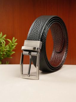 Teakwood - Men Texture Finish Black & Brown Leather Reversible Belt