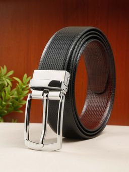 Teakwood - Men Texture Black & Brown Leather Reversible Belt