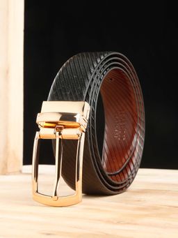 Teakwood - Men Diagonal Texture Black & Brown Reversible Belt