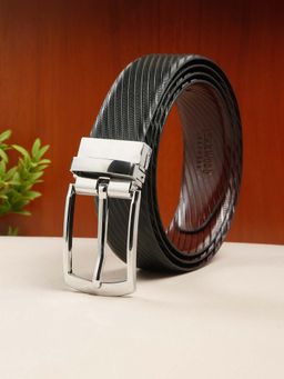 Teakwood - Men Diagonal Texture Black & Brown Reversible Belt
