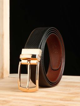 Teakwood - Men Texture Black & Brown Leather Reversible Belt