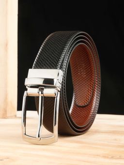 Teakwood - Men Texture Black & Brown Leather Reversible Belt
