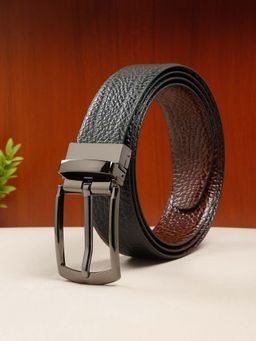 Teakwood - Men Texture Finish Black & Brown Leather Reversible Belt