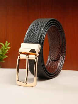 Teakwood - Men Texture Finish Black & Brown Leather Reversible Belt