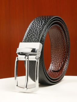 Teakwood - Men Texture Finish Black & Brown Leather Reversible Belt