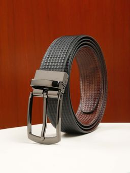 Teakwood - Men Classic Texture Finish Black & Brown Leather Reversible Belt