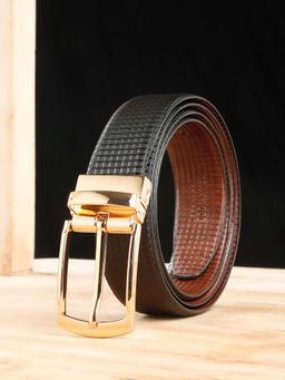Teakwood - Men Classic Texture Finish Black & Brown Leather Reversible Belt