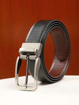 Teakwood - Men Classic Texture Finish Black & Brown Leather Reversible Belt