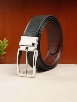 Teakwood - Men Classic Texture Finish Black & Brown Leather Reversible Belt