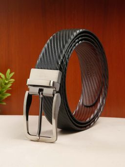 Teakwood - Men Diagonal Texture Black & Brown Reversible Belt