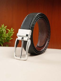 Teakwood - Men Diagonal Texture Black & Brown Reversible Belt