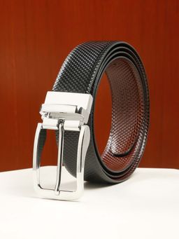 Teakwood - Men Texture Black & Brown Leather Reversible Belt