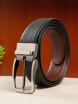 Teakwood - Men Texture Finish Black & Brown Leather Reversible Belt