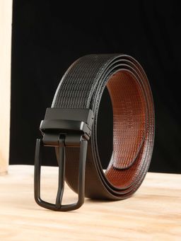 Teakwood - Men Classic Texture Finish Black & Brown Leather Reversible Belt