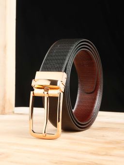 Teakwood - Men Classic Texture Finish Black & Brown Leather Reversible Belt