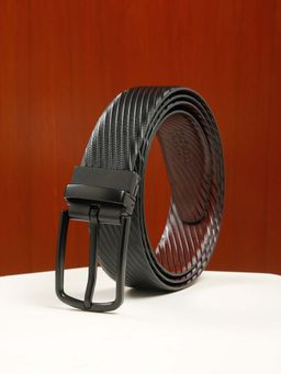 Teakwood - Men Diagonal Texture Black & Brown Reversible Belt