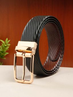 Teakwood - Men Diagonal Texture Black & Brown Reversible Belt