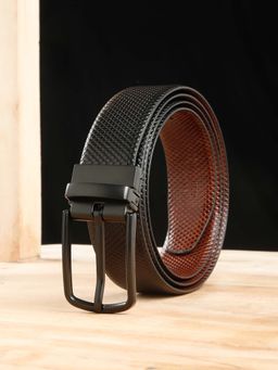 Teakwood - Men Texture Black & Brown Leather Reversible Belt