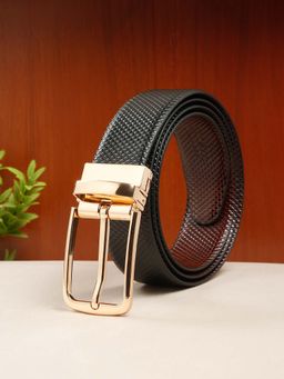 Teakwood - Men Texture Black & Brown Leather Reversible Belt