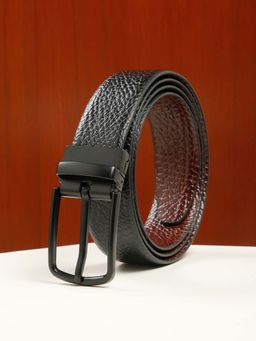 Teakwood - Men Texture Finish Black & Brown Leather Reversible Belt