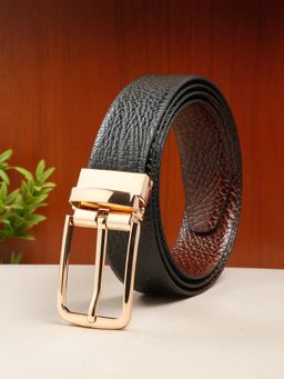 Teakwood - Men Texture Finish Black & Brown Leather Reversible Belt