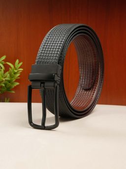Teakwood - Men Classic Texture Finish Black & Brown Leather Reversible Belt