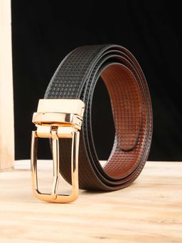 Teakwood - Men Classic Texture Finish Black & Brown Leather Reversible Belt