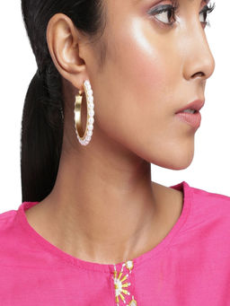 Accessher - Gold Plated White Pearl Hoop Earring For Women And Girls