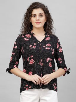 Gipsy - Black Floral Printed Polyester Tunic