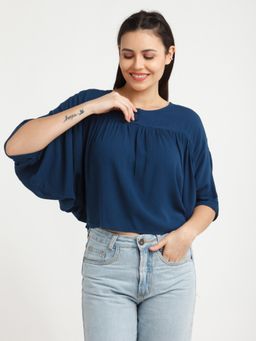 Zink London - Womens Navy Blue Solid Top