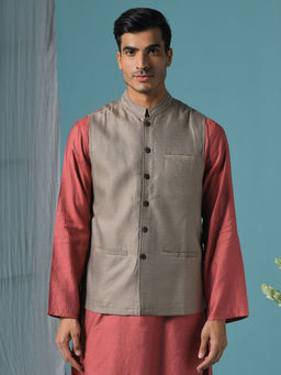 Fabindia - Viscose Silk Jacquard Nehru Jacket