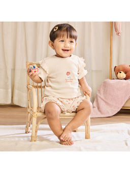 Softsens Baby - Beige Never Stop Blooming Half Frill Sleeves Top with Shorts
