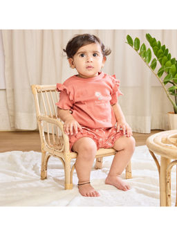 Softsens Baby - Rust Never Stop Blooming Half Frill Sleeves Top with Shorts