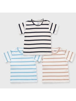 Softsens Baby - Half Sleeves Striped Printed Ribbed T-Shirts - Multi Colour (Pack of 3)