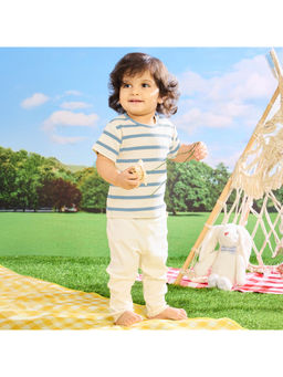 Softsens Baby - Half Sleeves Striped Printed Ribbed T-Shirt - Blue