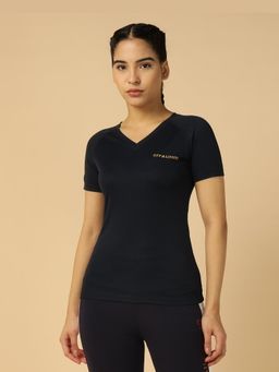 Off Limits - Women Navy Blue V Neck T-Shirt
