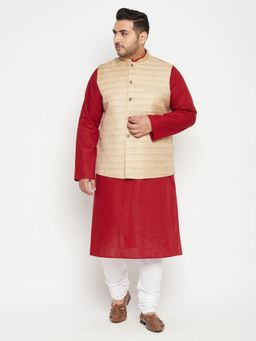Vastramay - Men Maroon Cotton Blend Jacket Kurta Churidar